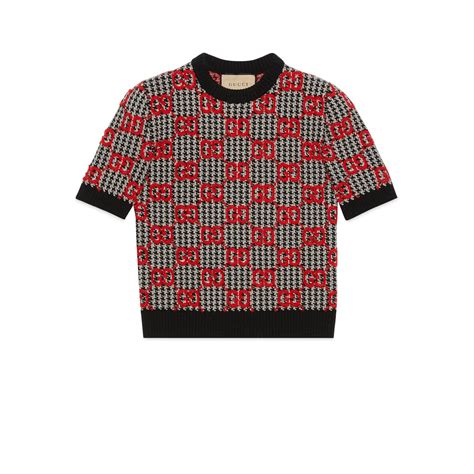 Gucci Gg Bouclé Pied De Poule Wool Top 